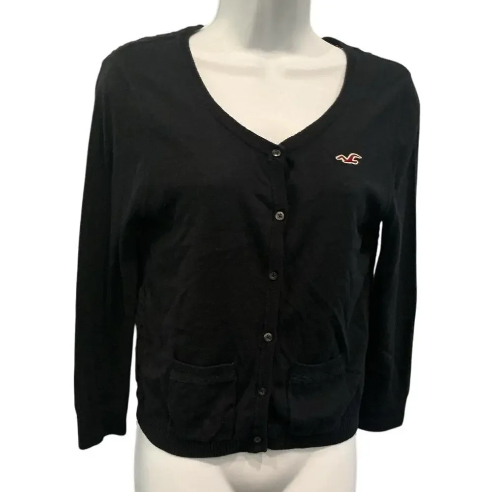 Vintage Hollister‎ Womens Y2K Lace Back Cardigan Size Small Navy Blue Y2K Preppy
